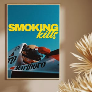 Cartel vintage de Fórmula 1 en papel mate con marco, estética de F1, cartel de Smoking Kills, regalo para fanáticos de la Fórmula 1, regalo para amantes de la F1