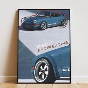 Vintage Porsche 911 Poster mit Rahmen, Auto Poster, Geschenk für Autoliebhaber, Porsche Fan Poster, Hyper Auto Poster, Super Auto Druck