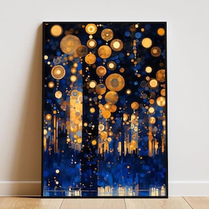 Gustav Klimt Gemälde als Poster mit Rahmen, Geschenk für Kunstliebhaber, Waldposter mit Sternenhimmle, Ästhetisches Gemälde, Gustav Klimt