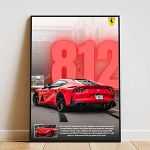 Ferrari 812 Poster mit Rahmen, Auto Poster, Geschenk für Autoliebhaber, Ferrari Fan Poster, Hyper Auto Poster, Super Auto Druck