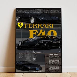 Ferrari F-40 Poster mit Rahmen, Auto Poster, Geschenk für Autoliebhaber, Ferrari Fan Poster, Hyper Auto Poster, Super Auto Druck
