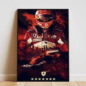 Póster de Michael Schumacher de F1: arte mural enmarcado de Fórmula 1 para fans de Ferrari. Póster moderno de Schumacher Ferrari de F1.