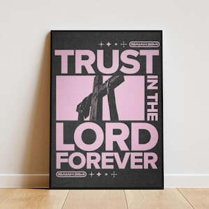 Cartel religioso cristiano con marco, confianza en el Señor, cartel de Jesús, regalo de fe, cartel cristiano