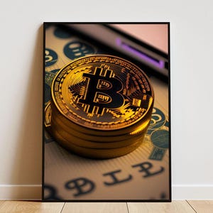 Poster Bitcoin su carta opaca con cornice, poster estetico di criptovalute del mercato azionario, poster per investitori, regalo per amanti delle azioni