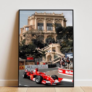 Poster di Michael Schumacher F1 – Arte murale di Formula 1 incorniciata per i fan della Ferrari, poster di Formula 1 di Monaco
