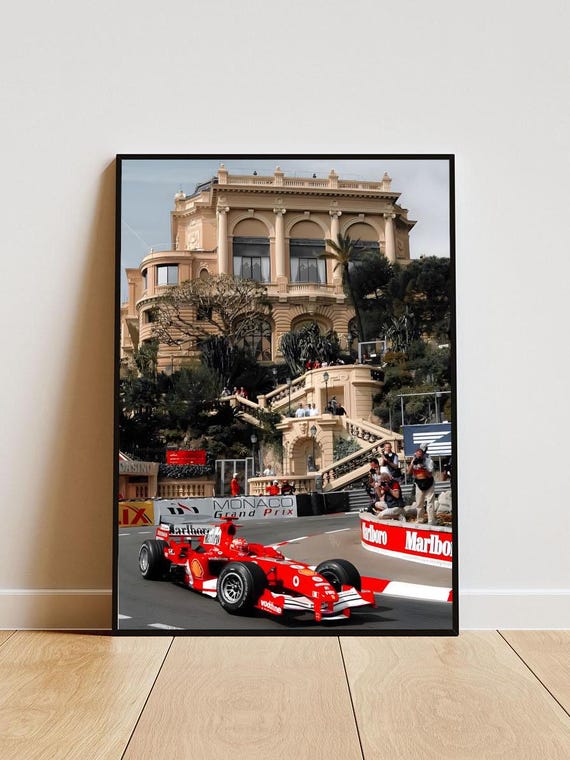Michael Schumacher F1 Poster – Gerahmte Formel 1 Wandkunst für Ferrari Fans, Monaco Formel 1 Poster