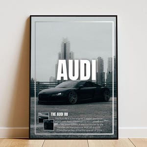 Audi R8 Poster with Frame, Car Poster, Gift for Car Lovers, Audi Fan Poster, Hyper Car Poster, Super Car Print
