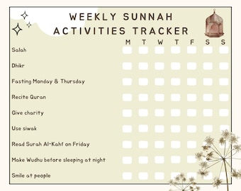 Sunnah Activities Tracker | Islamic Daily Habit Tracker for Muslims, Kids & Reverts