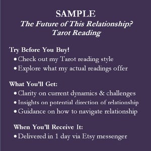SAMPLE-FUTURE of RELATIONSHIP | Future Reading | Fictitious Psychic Tarot reading showcasing my style and approach.  Try Before You Buy!