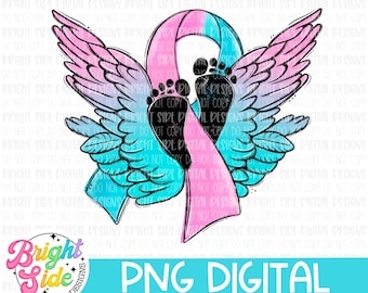 Pregnancy and Infant Loss Ribbon with Wings and Baby Feet