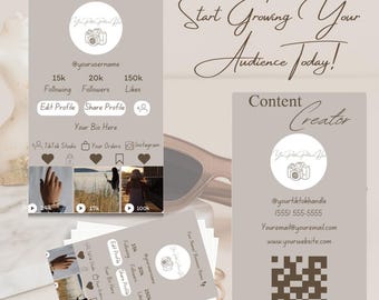 Customizable Tik Tok Business Card Template for Content Creators, Easy Canva Edit, Add Handle, QR Code & Logo, Boost Your Brand!