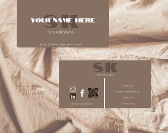 Business Card Template, Earthy Brown Business Card, Neutral Business Card, Editable and Printable, Customizable