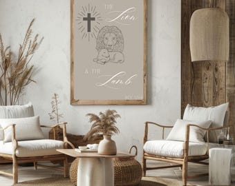 The Lion and The Lamb Christian Wall Art Printable – 5 Ratio Sizes Included, Instant Digital Download for Faith-Inspired Home Decor