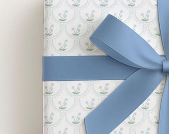Papel de regalo floral azul Grandmillennial para artículos para el hogar