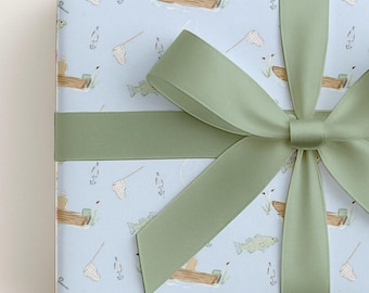 Papel de regalo con temática de pesca: Papel de regalo para el Día del Padre con diseño de lago