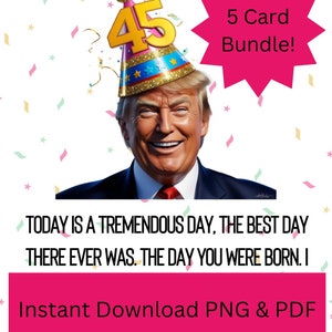 Digitale Donald Trump Geburtstagskarte, lustiges Kartenpaket des politischen Präsidenten, lustige Feierkarte für Trump-Anhänger, druckbare Karte