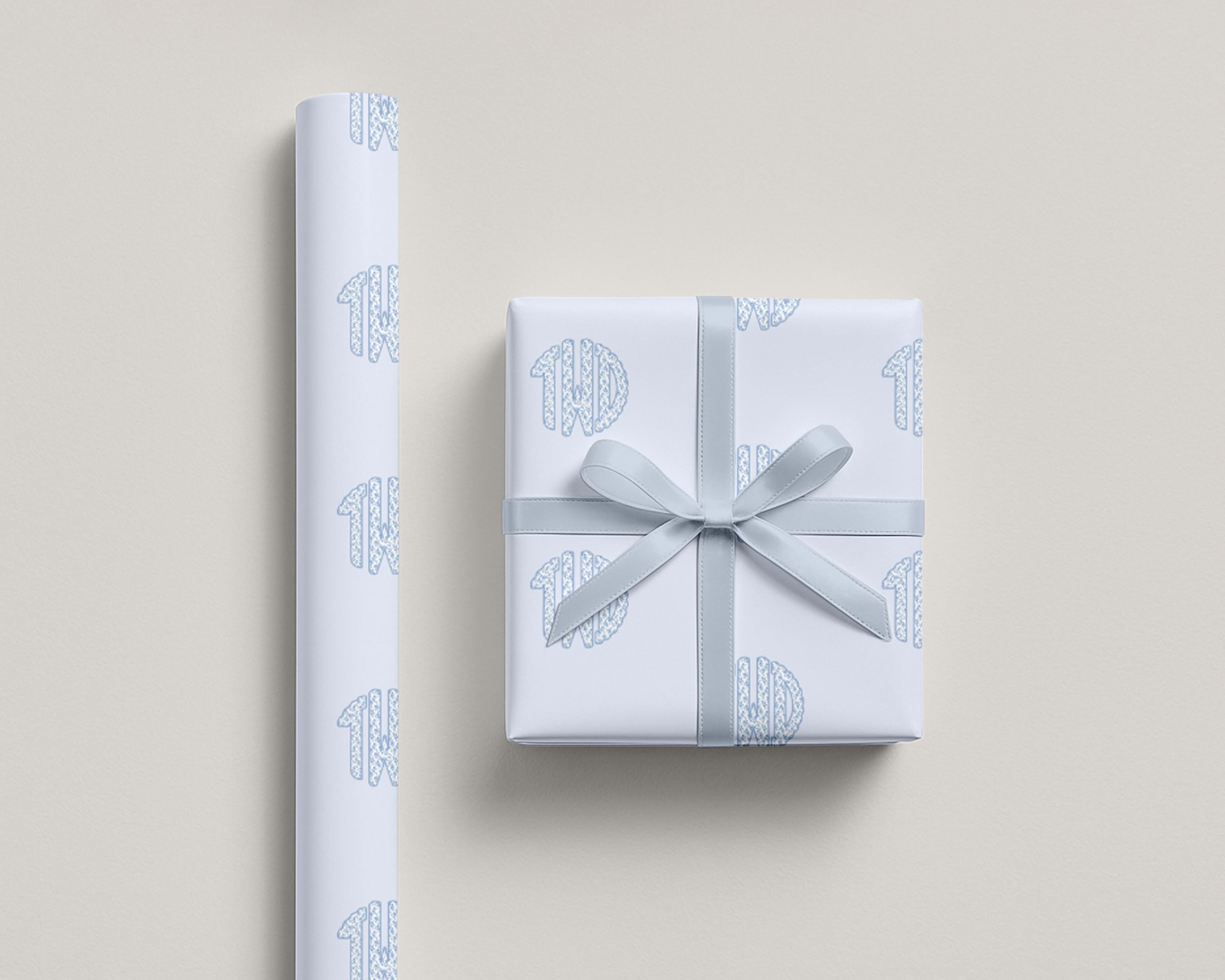 Monogram Pattern Repeate Custom Blue Monogram Wrapping Paper Personalized Baby Gift Wrap Classic ...