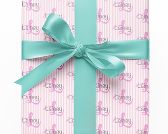 Personalized Pink Wrapping Paper Roll with Name, Coquette Custom Gift Wrap, Preppy Personalized Name