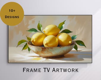 Moldura de TV com moldura de natureza morta de limão, download digital de moldura para TV Samsung, arte de parede de cozinha para moldura de TV, decoração para impressão de arte de frutas de fazenda