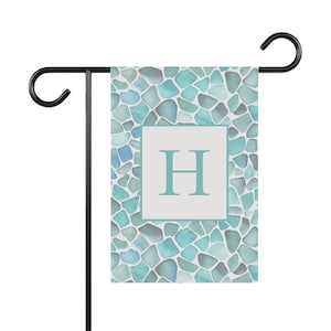 Seaglass Garden Flag Personalized Coastal Monogram Yard Décor for Beach Houses