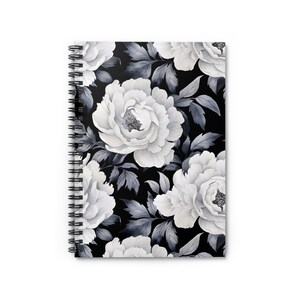 Black and White Peony Elegant Floral Spiral Notebook - Perfect for Journaling, Note-taking, Gifts, Study Supplies, Home Office Decor