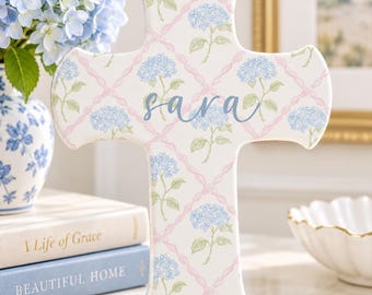 Personalized Porcelain Cross, Custom Cross, Baptism Gift, Christening Gift, First Communion Gift, Nursery Decor, Personalized Baby Gift