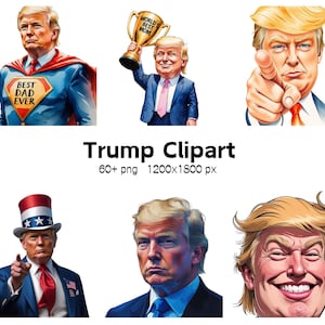 Donald Trump Clipart Bundle, 60+ PNG Images, Political Digital Art, Watercolor, Realistic & Caricature Styles, Instant Download