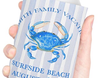 Gepersonaliseerde neopreen blikkoeler: strandvakantie, gunst voor familiereünie Gepersonaliseerde blikkoeler voor familievakantie, cadeau voor familievakantie