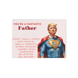 Biglietti d'auguri per la festa del papà con il supereroe Trump, biglietti d'auguri umoristici per la festa del papà, compleanno o altre celebrazioni, biglietti divertenti per i papà, stampa su un lato