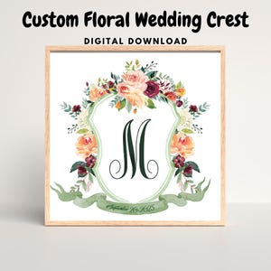 Custom Floral Wedding Crest, watercolor monogram crest, wedding monogram, wedding logo, bridal shower, wedding gift, wedding invitation
