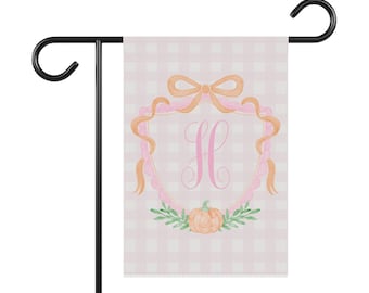 Personalized Fall Garden Flag, Pink Gingham Pumpkin Yard Flag, Monogram Flag, Custom 12x18 Outdoor Fall Home Decor for Porch or Garden