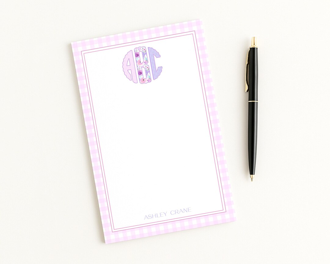 Pink Gingham Personalized Notepad | Custom Monogram Stationery - Etsy