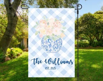 Gepersonaliseerde tuinvlag voor de lente, op maat gemaakte erfvlag, buitendecoratie, bloemenbanner, dubbelzijdig polycanvas, kleurechte huisvlag, terrasdecoratie