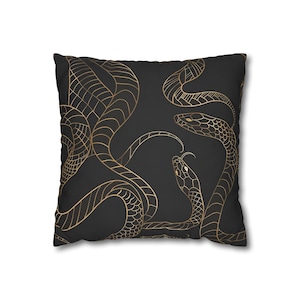 Gold Snake Pillow Cover Black Gold Snake Print Throw Pillow for Gothic, Boho, and Luxe Decor, Gothic Home decor, halloween creepy decor