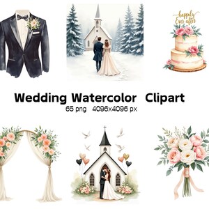 Ślubne akwarelowe cliparty, cyfrowe kwiatowe romantyczne małżeństwo, miękkie małżeństwo inspirowane stylem vintage clipart do sublimacji scrapbookingu