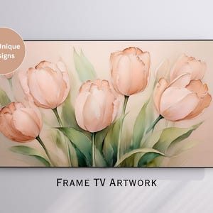 Frame TV Art Pink Tulip, Elegant Floral Digital Painting, Soft Pastel Flower Smart TV Decor, Romantic Botanical Wall Art, Instant Download