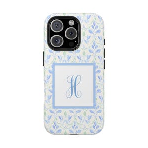 Grandmillennial Monogram Phone Case Custom Blue Green Floral Initial Cover