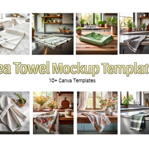 Tea Towel Mockup Bundle, Canva Kitchen Towel Template, Linen Towel Mockup, Digital Dish Towel Mockup, Printable Kitchen Mockup POD