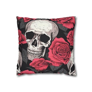 Gothic Skull and Roses Pillow Cover Dark Romantic Halloween Home Décor Gothic Decor, Gothic Gifts, Home Accent, Halloween Decor