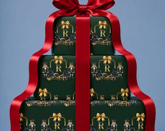 Luxury Nutcracker Wrapping Paper Personalized Monogram Christmas Gift Wrap Black Gold Holiday Paper Elegant Christmas Ralph Lauren Inspired