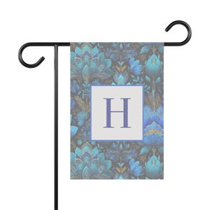 Blue Floral Garden Flag Personalized Monogram Yard Décor with Ornamental Flowers