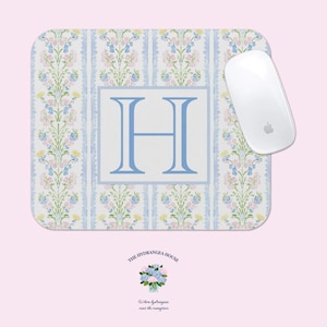 Custom Monogram Floral Mouse Pad Personalized Gaming Mouse Pad Large Mousepad Watercolor Desk Mat, Personalized Initial, Coworker Gift