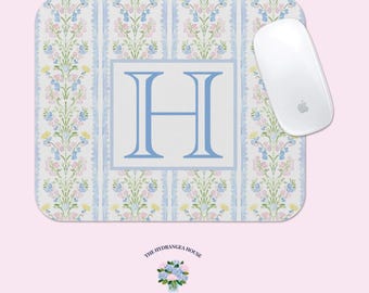 Custom Monogram Floral Mouse Pad Personalized Gaming Mouse Pad Large Mousepad Watercolor Desk Mat, Personalized Initial, Coworker Gift