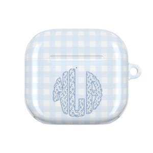Personalized AirPod Case Light Blue Gingham iPad Cover with Custom Monogram Preppy Floral Vine Initials Southern Gift AirPod Shell