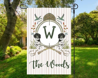 Personalized Duck Hunting Dog Garden Flag, Custom Monogram Yard Flag, Southern Prep Outdoor Flag, Family Name Flag Hunting Garden Flag