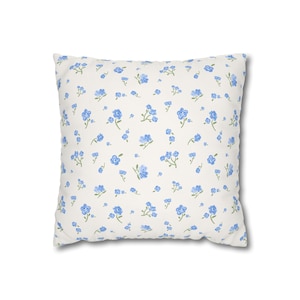 Shabby Chic Blue Rose Pillow Cover  Vintage Cottagecore Grandmillennial Preppy Throw Pillow for Sofa, Bed, or Farmhouse Décor