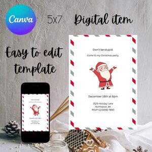 Grappige kerstfeestuitnodiging kerstman AANPASBAAR EN AFDRUKBAAR voor gedrukte tekst of levering via sociale media