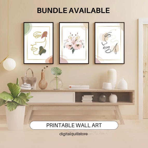 Modern Girl Line Art – Feminine Aesthetic Illustration PNG | Printable Digital Wall Art for Home Decor