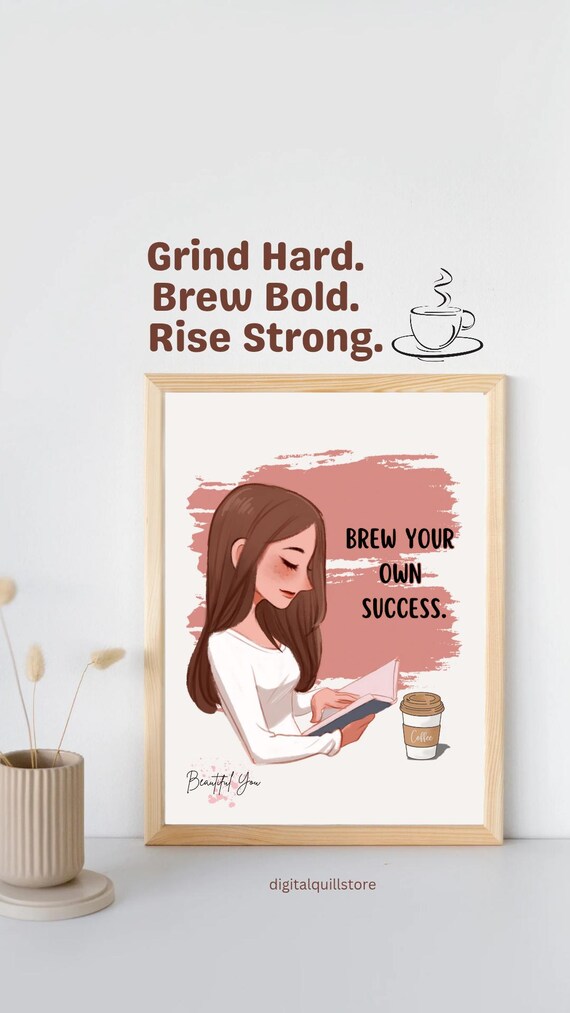 Girl Reading with Coffee – Cozy Aesthetic Wall Art (PNG/JPEG Digital Download)