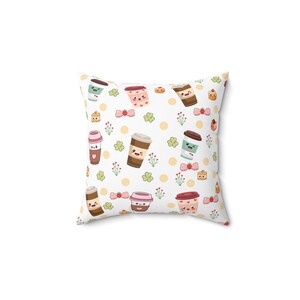 Bonita almohada con temática de café, decoración para el hogar de los amantes del café, cojín kawaii, acogedor detalle para la sala de estar, regalo para los amantes del café.